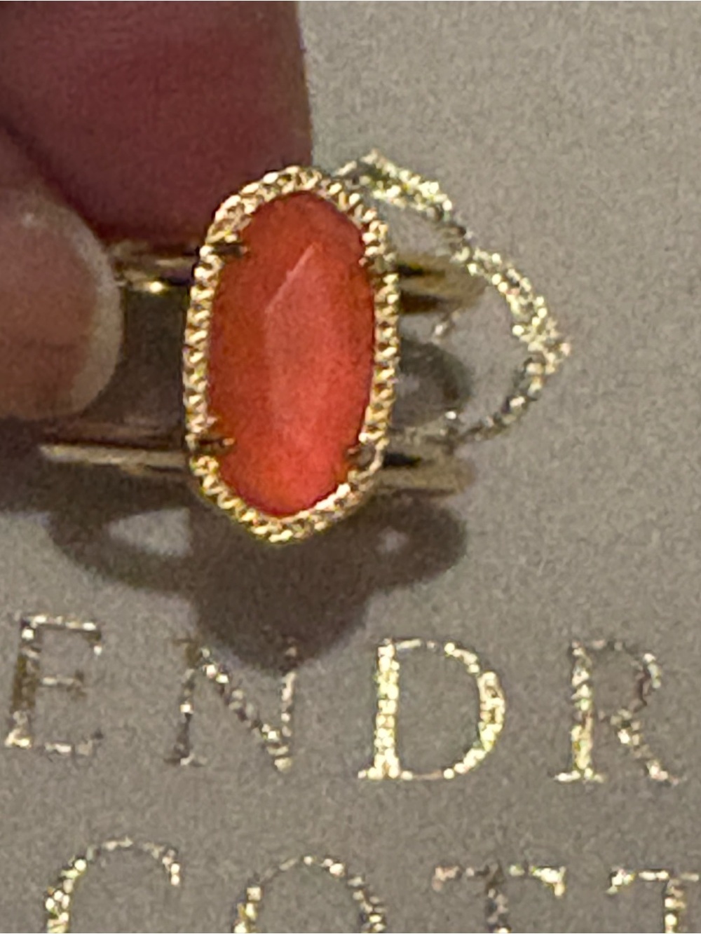 Kendra Scott Elyse Gold Ring with Coral-Orange Oval Stone - size 5